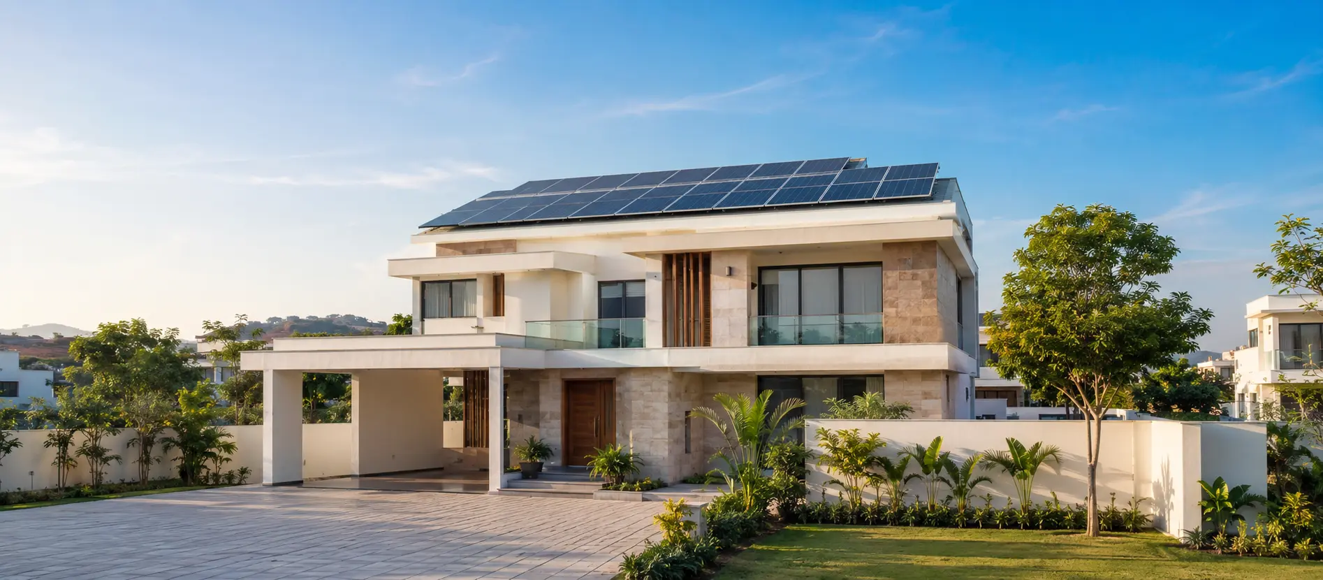 Modern Indian home with rooftop solar installation